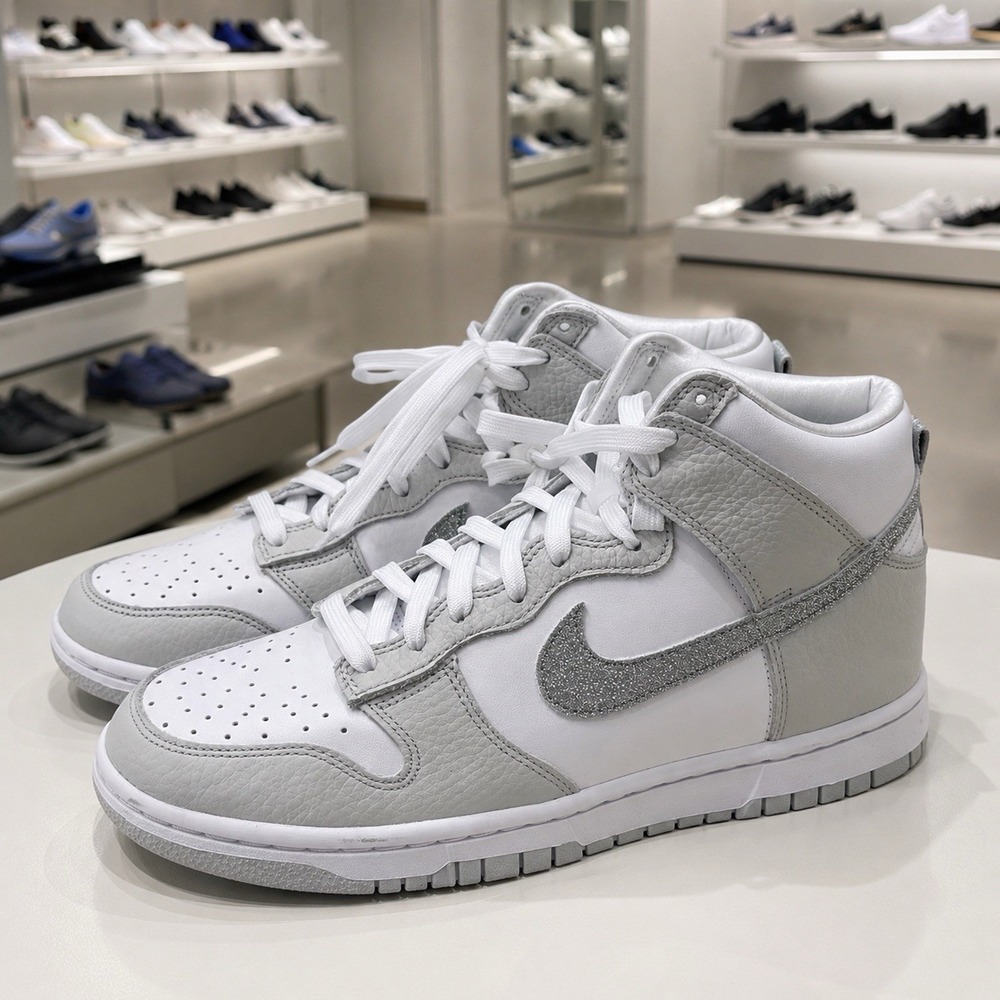NIKE Dunk High "Silver Glitter Swoosh" Sneakers Athletic Comfort‎ Everyday 8.5